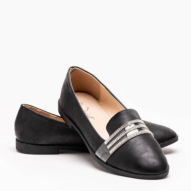 Černé dámské mokasíny s kubickou zirkonií Kremssa - Obuv