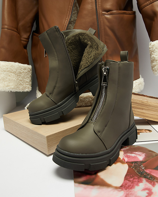 Dámské zateplené tmavě zelené vysoké boty Slovys- Obuv