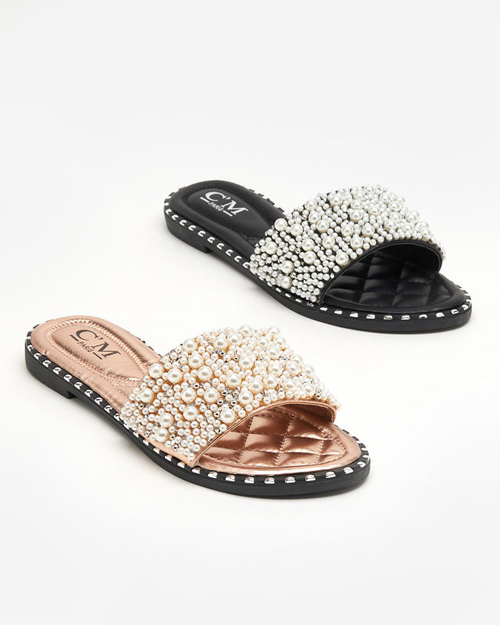 OUTLET Жіночі тапочки з перлами кольору рожевого золота Loppo - Взуття