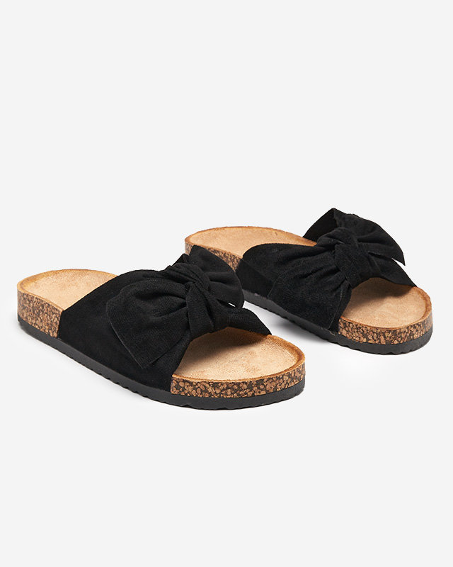 Černé dámské pantofle z eko semiše s mašlí Maqelia - Obuv