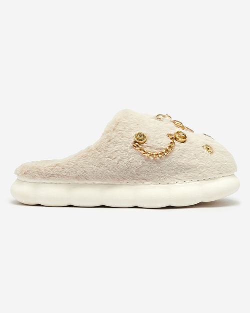 Жіночі хутряні капці Royalfashion бежеві з орнаментом Erserra