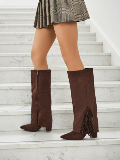 Dámské eko semišové kozačky s vrškem Rimolea