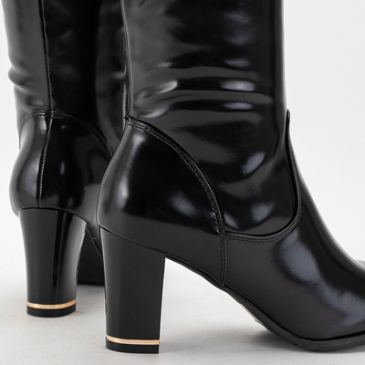 Dámské černé lakované kozačky nad kolena na sloupku Latoras - Obuv