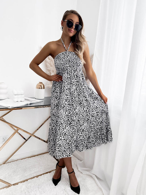 Жіноча біло-чорна сукня міді з принтом PLUS SIZE- Одяг