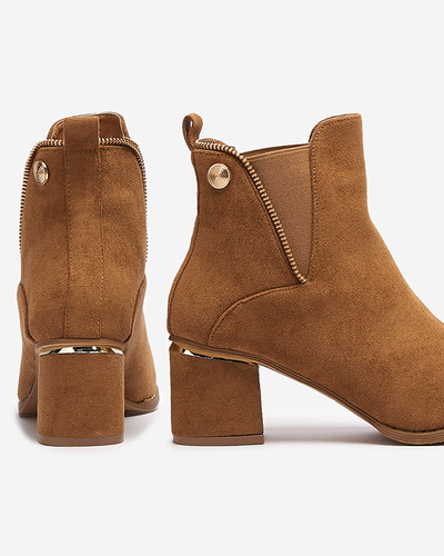 Světle hnědé dámské nízké kozačky na podpatku Xizia - Obuv