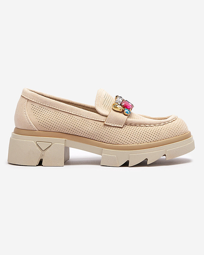 Бежеві ажурні жіночі мокасини з декором Bokkso- Footwear