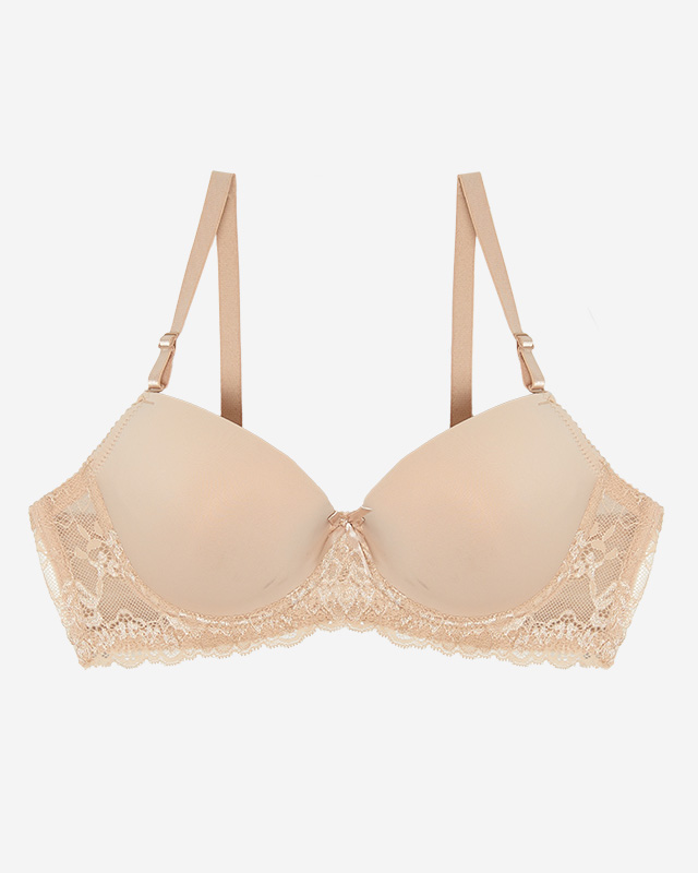Béžová jednobarevná hladká dámská podprsenka s krajkou - Spodní prádlo