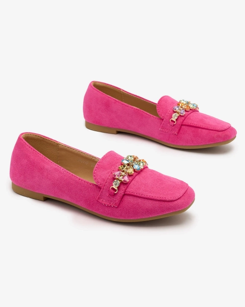 Неонові рожеві жіночі мокасини Royalfashion з кристалами Olkeri