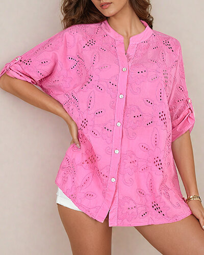 Royalfashion Dámská oversize vyšívaná košile