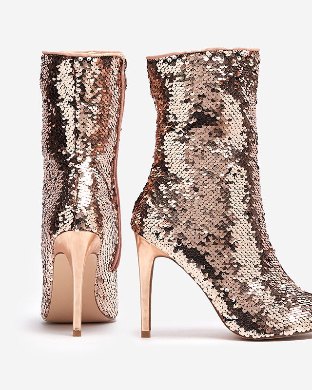 Růžovo-zlaté dámské kozačky s flitry Lexillo- Obuv