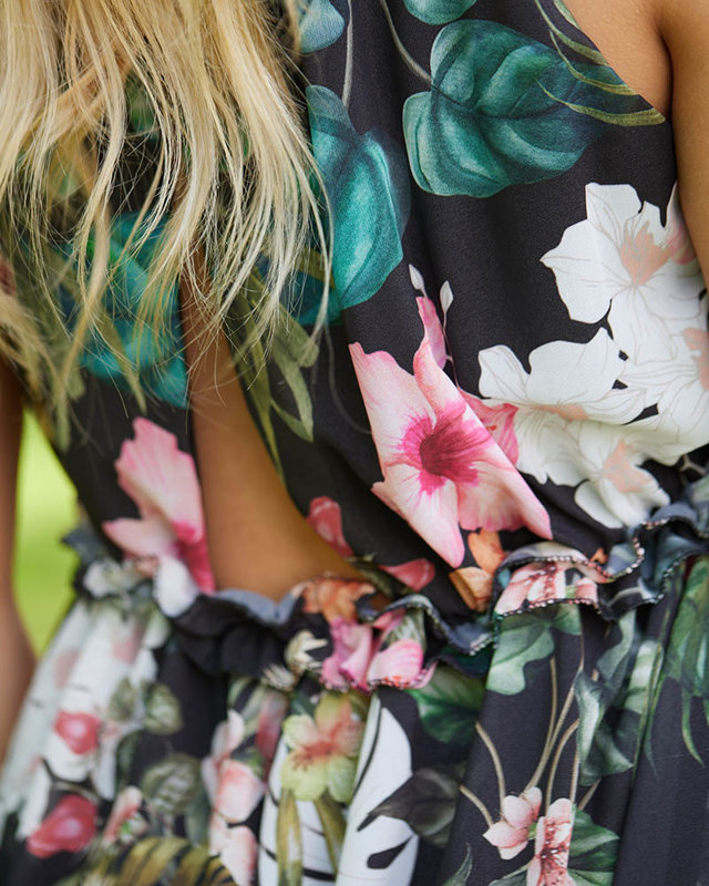 Černé dámské maxi šaty s květinami - Oblečení