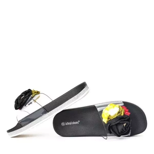 OUTLET Чорні тапочки з декоративними квітами від Novia - Взуття