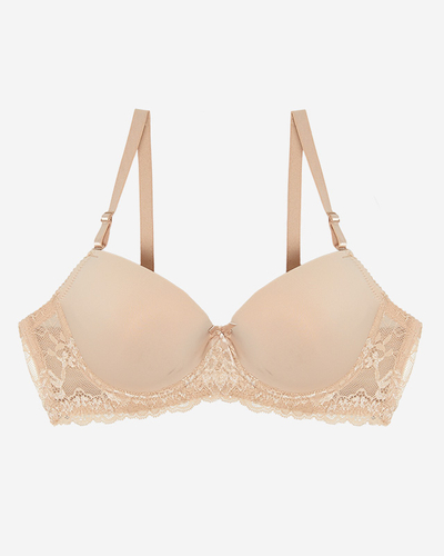 Béžová jednobarevná hladká dámská podprsenka s krajkou - Spodní prádlo