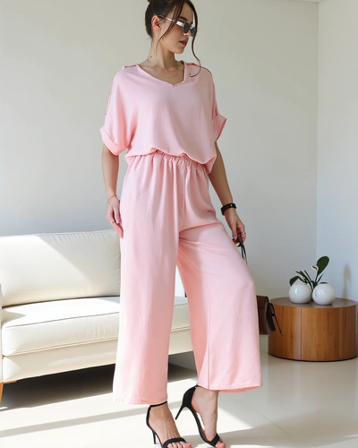 Royalfashion Жіночий casual комплект з блузкою з коротким рукавом та широкими штанами