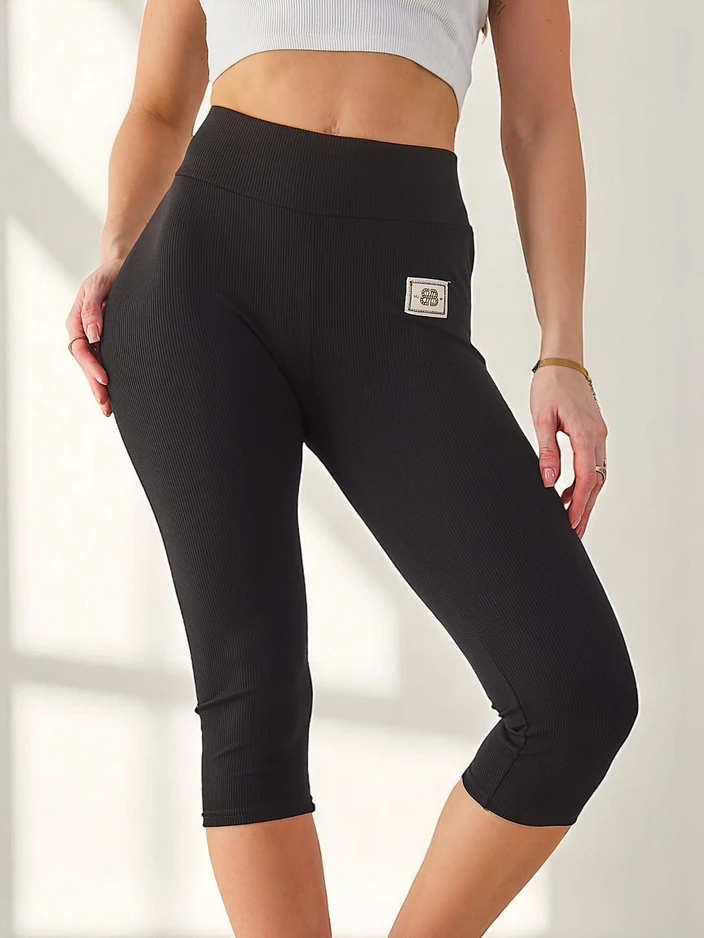 Royalfashion Dámské ribkované bavlněné legíny 3/4