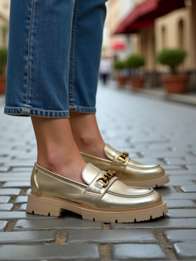 Royalfashion dámské mokasíny pozlacené Goldlove