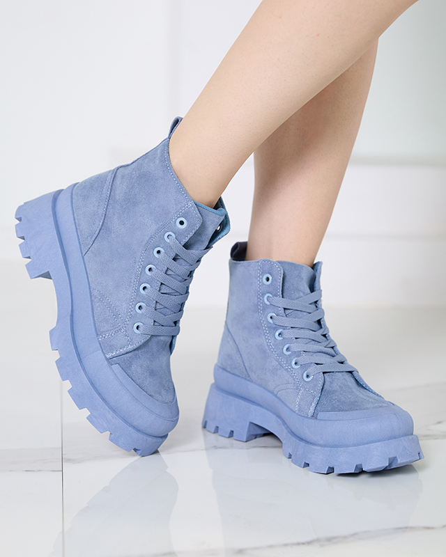Modré dámské kozačky s eko semišem Lolut- Footwear