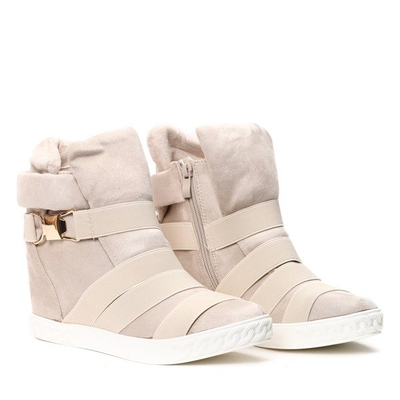 Beżowe sneakersy z ozdobnymi paskami - Obuwie