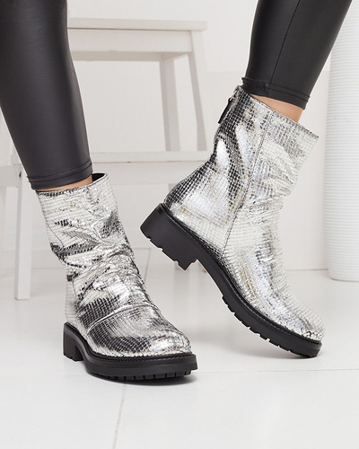 OUTLET Сріблясті жіночі черевики з тисненням Ahhy- Footwear