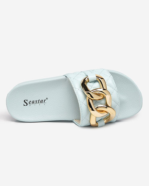 Сині жіночі стьобані тапочки із золотим ланцюжком Eteris - Взуття