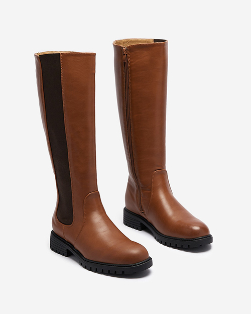 Жіночі чоботи до коліна на пласкому каблуці з верблюжої шкіри Dexis - Взуття