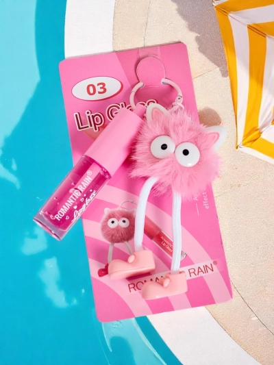 Блиск для губ для дітей з пухнастим монстриком Темно-рожевий