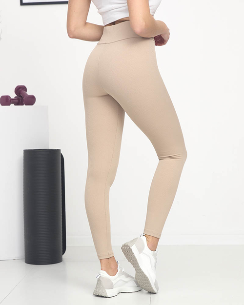 Світло-коричневі легінси в рубчик з помаранчевим написом