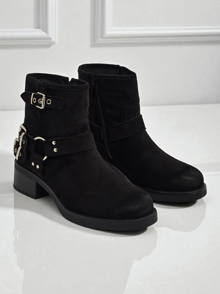 Dámské kotníkové boty z eko semiše s přezkami Valtos