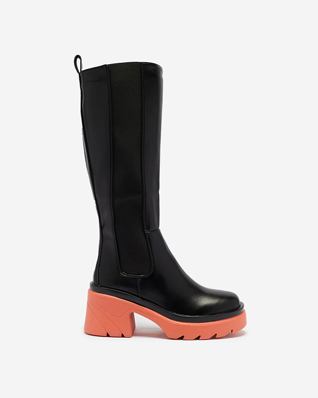 Černé dámské kozačky na masivní korálové podrážce Beris - Footwear