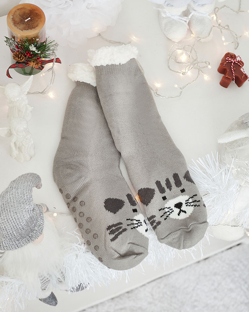 Royalfashion Утеплені бежеві жіночі шкарпетки з мишкою