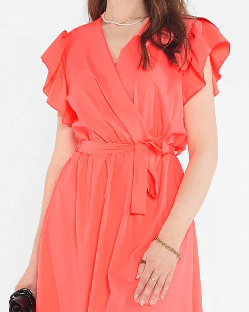 Неонова коралова сукня міні з зав'язками