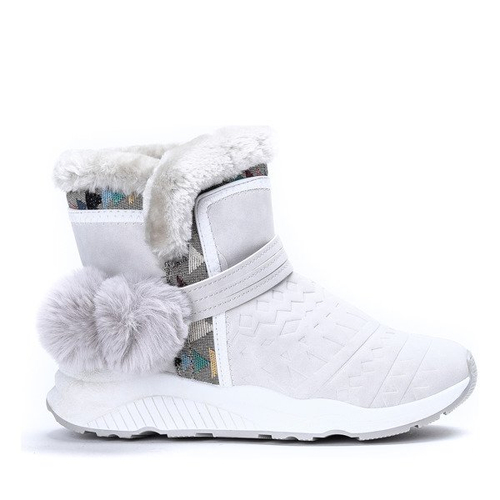 Szare śniegowce z pomponami Thea - Obuwie