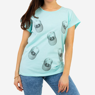 М'ятна жіноча футболка з принтом і блискітками PLUS SIZE