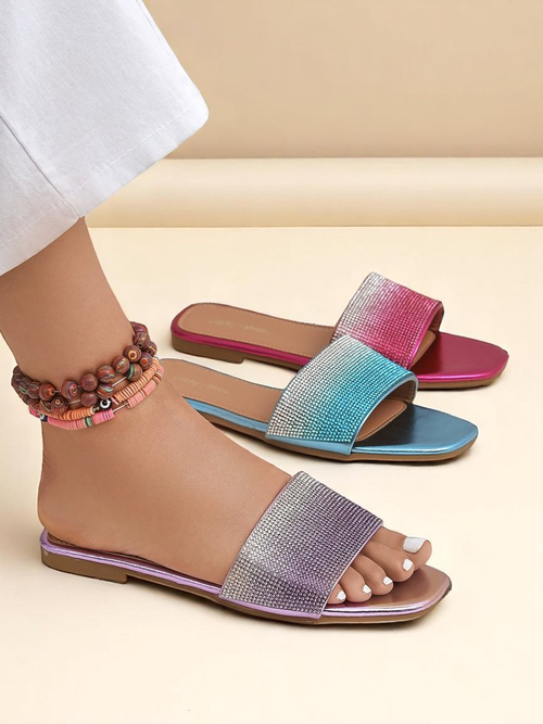 Royalfashion Жіночі шльопанці з цирконами ShinyGlow