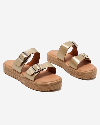 Золоті жіночі тапочки з екошкіри з пряжками Nepise - Взуття