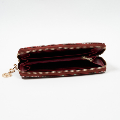 Великий бордовий жіночий гаманець з квітковим малюнком - Аксесуари