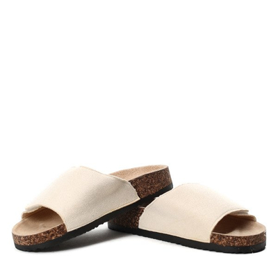 Žabky z béžového suchého zipu od společnosti Lindsey eco suede-. Obuv 1