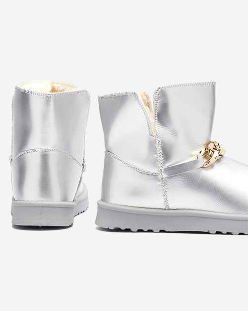 Жіночі лаковані снігоступи з екошкіри сріблястого кольору Plerussi- Footwear