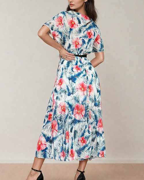 Royalfashion Жіноча плісирована квіткова сукня міді