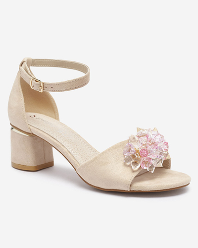 Béžové dámské sandály na podpatku s ozdobnými krystaly Cerosso- Obuv