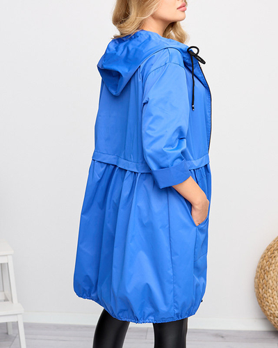 Dámská dlouhá kobaltová bunda do větrovky - Oblečení