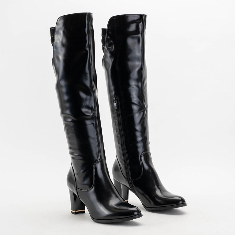 Dámské černé lakované kozačky nad kolena na sloupku Latoras - Obuv