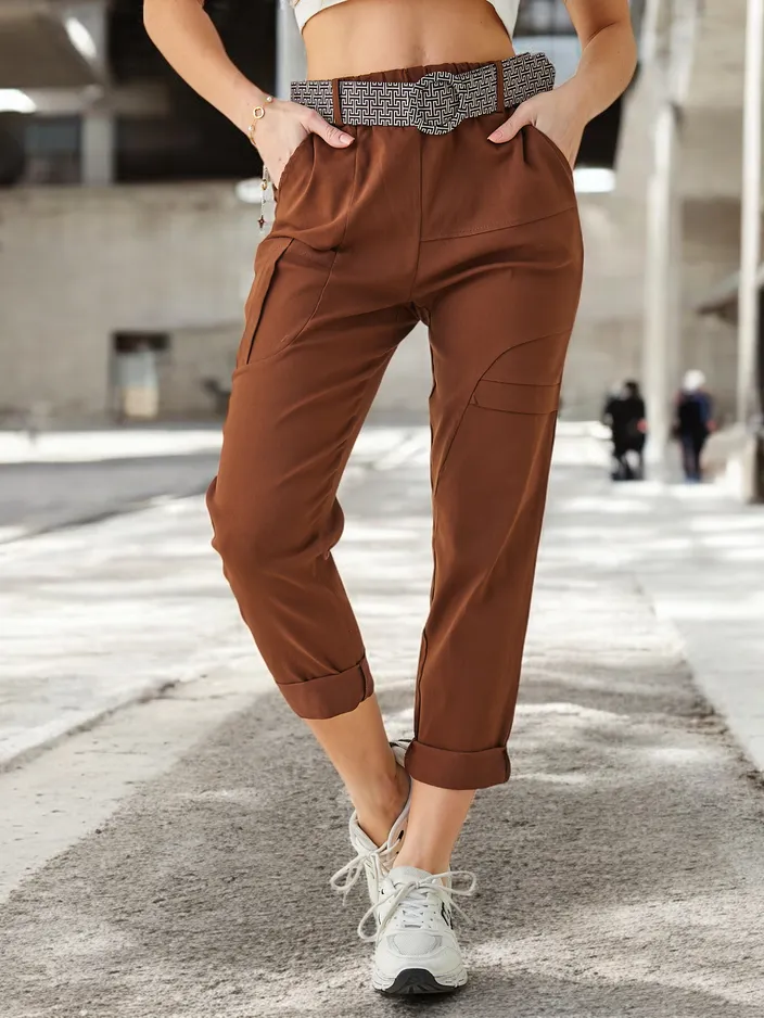 Royalfashion Dámské viskózové kalhoty s páskem