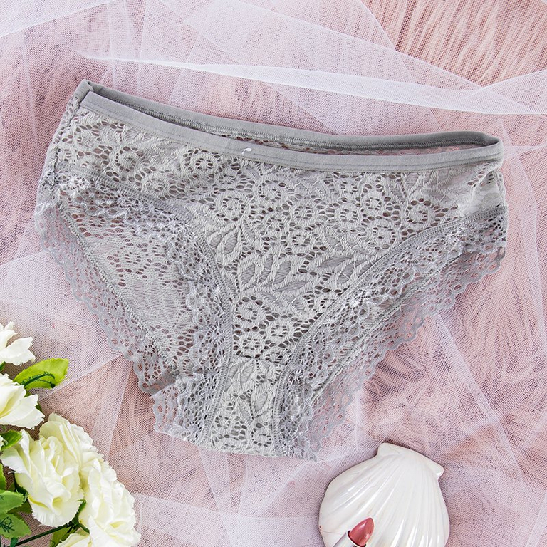 Šedé jednobarevné krajkové kalhotky pro ženy - Spodní prádlo