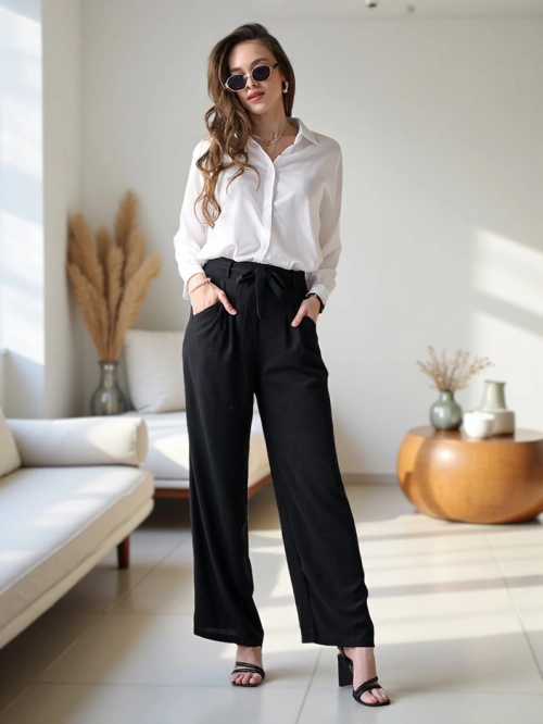 Royalfashion Широкі жіночі штани з поясом