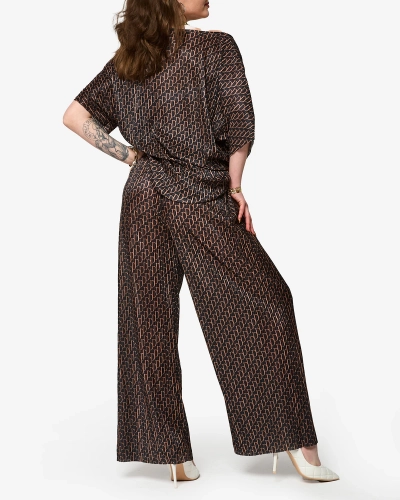 Чорний жіночий плісирований комплект з коричневим візерунком - Одяг