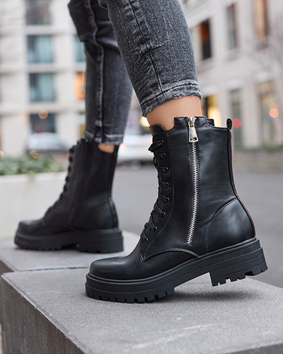 Чорні жіночі черевики на плоскому каблуці Fetisa - Взуття