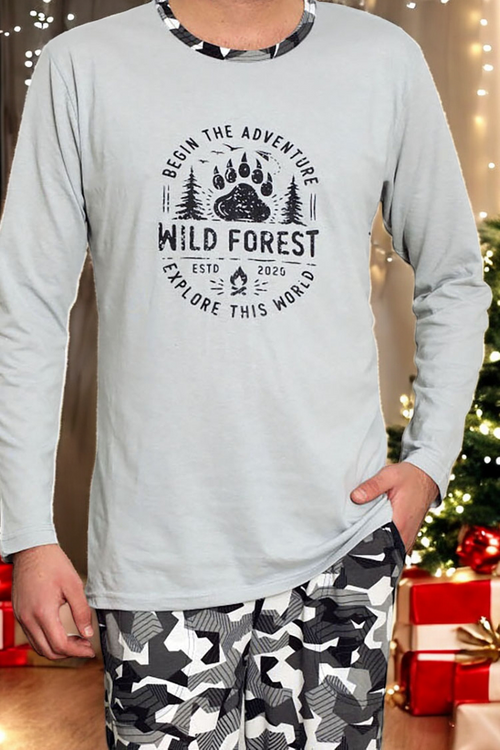 Темно-синя чоловіча піжама з брюками в клітку - Одяг