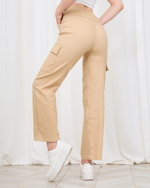 Royalfashion Бежеві жіночі широкі штани карго