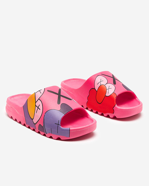 Жіночі гумові шльопанці фуксія з принтом Pfizz